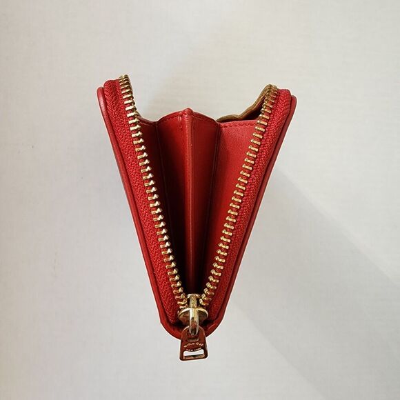 Coach Long Accordion Zip Around Wallet In Signature Canvas With Maroon Accent - Picture 8 of 10